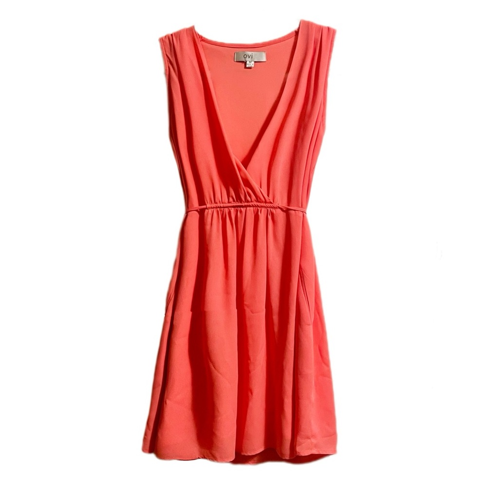 Ovi 100% Silk Coral Wrap Midi Dress Size M